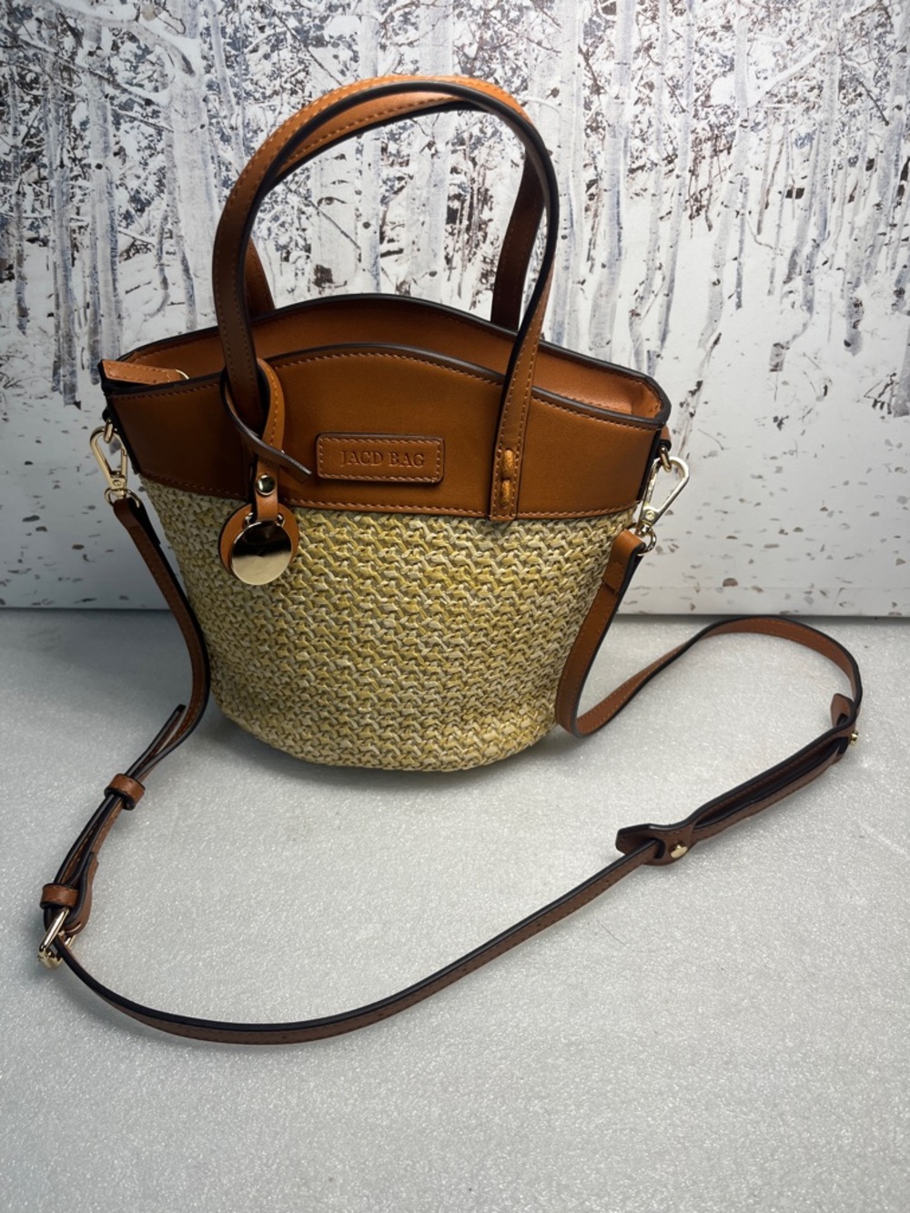 Straw Crossbody Bag Summer Beach Shoulder Top Handle Hobo Tote Woven Bucket Bag - Picture 2 of 12